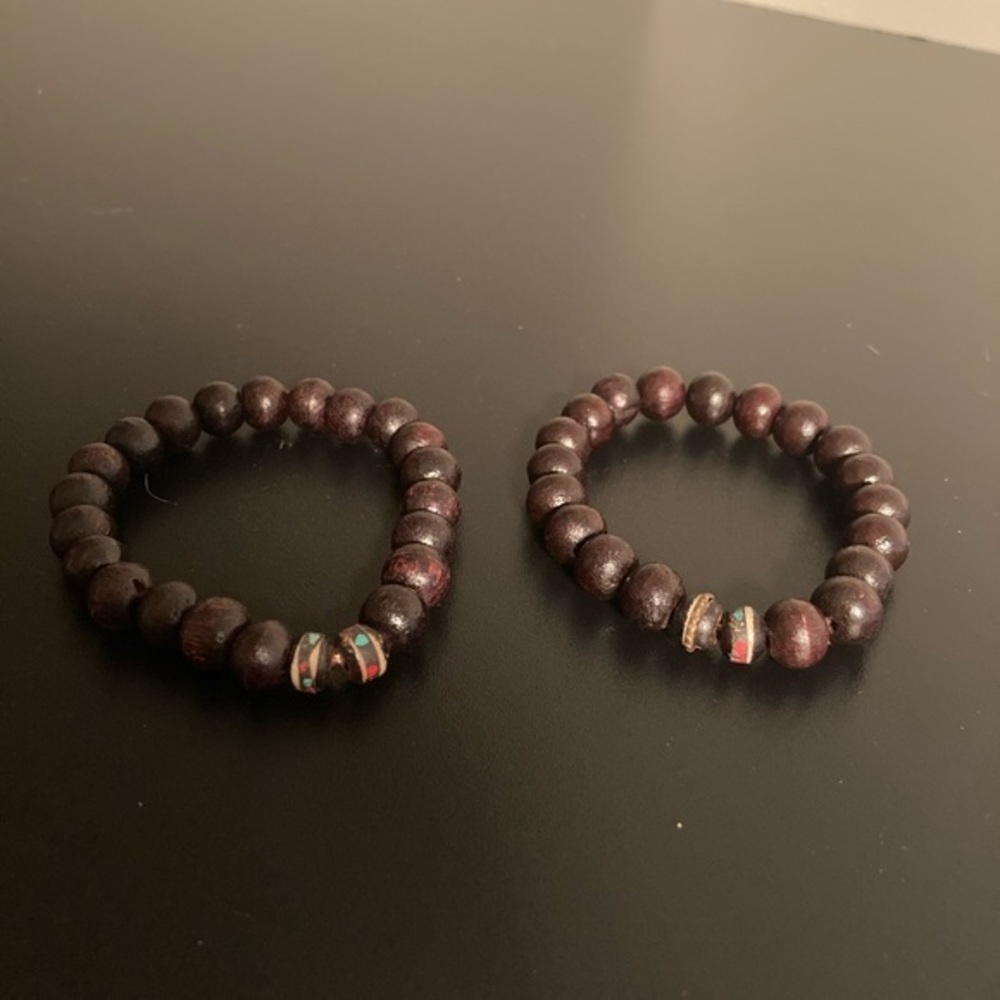 Two wooden beaded bracelets